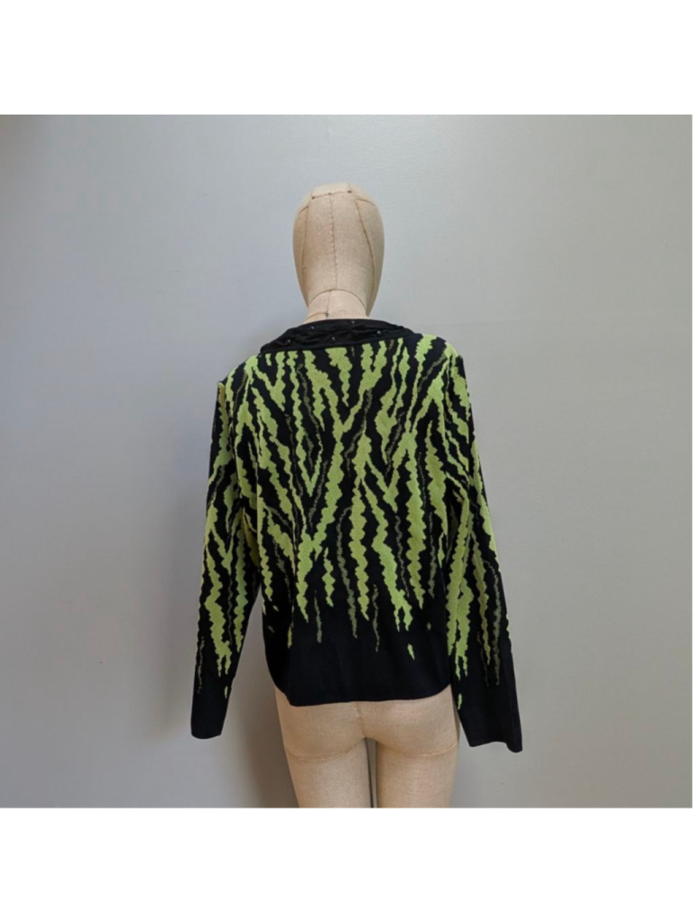 Ming Wang Black Lime Green Zebra Print Cardigan-Large - Picture 4 of 10
